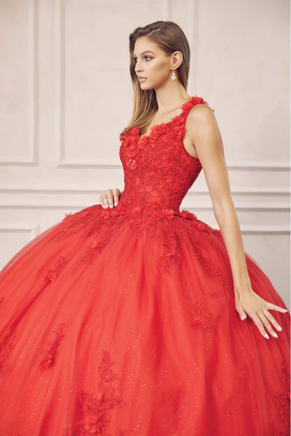 Juliet 1437 Floral Applique Quinceanera Ball Gown With 3D Flowers by DiscountDressShop