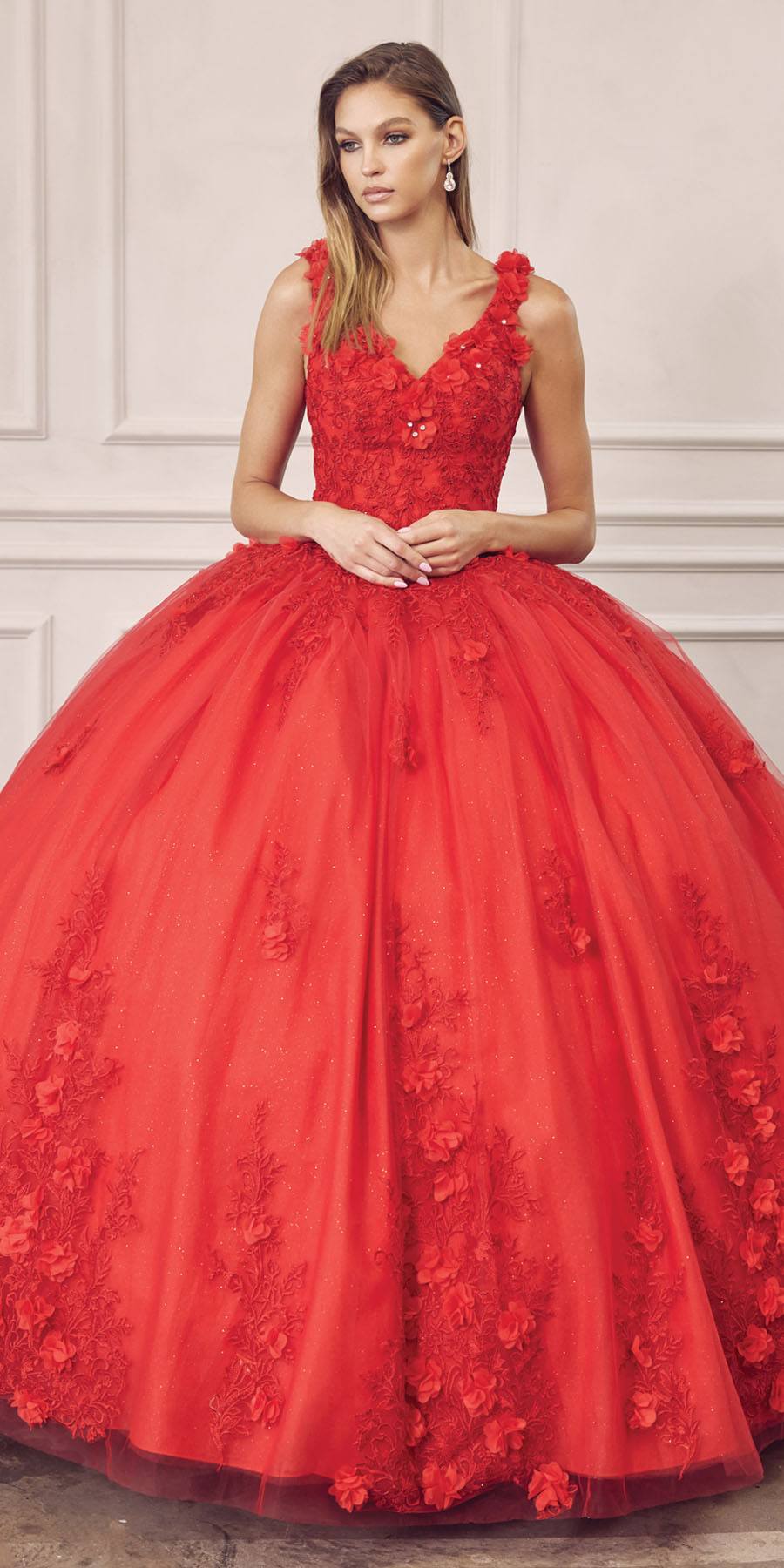 Juliet 1437 Floral Applique Quinceanera Ball Gown With 3D Flowers by DiscountDressShop