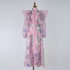 Women Spring Autumn Printed Belt Stand Up Collar Long Sleeved Dress by Ragazza