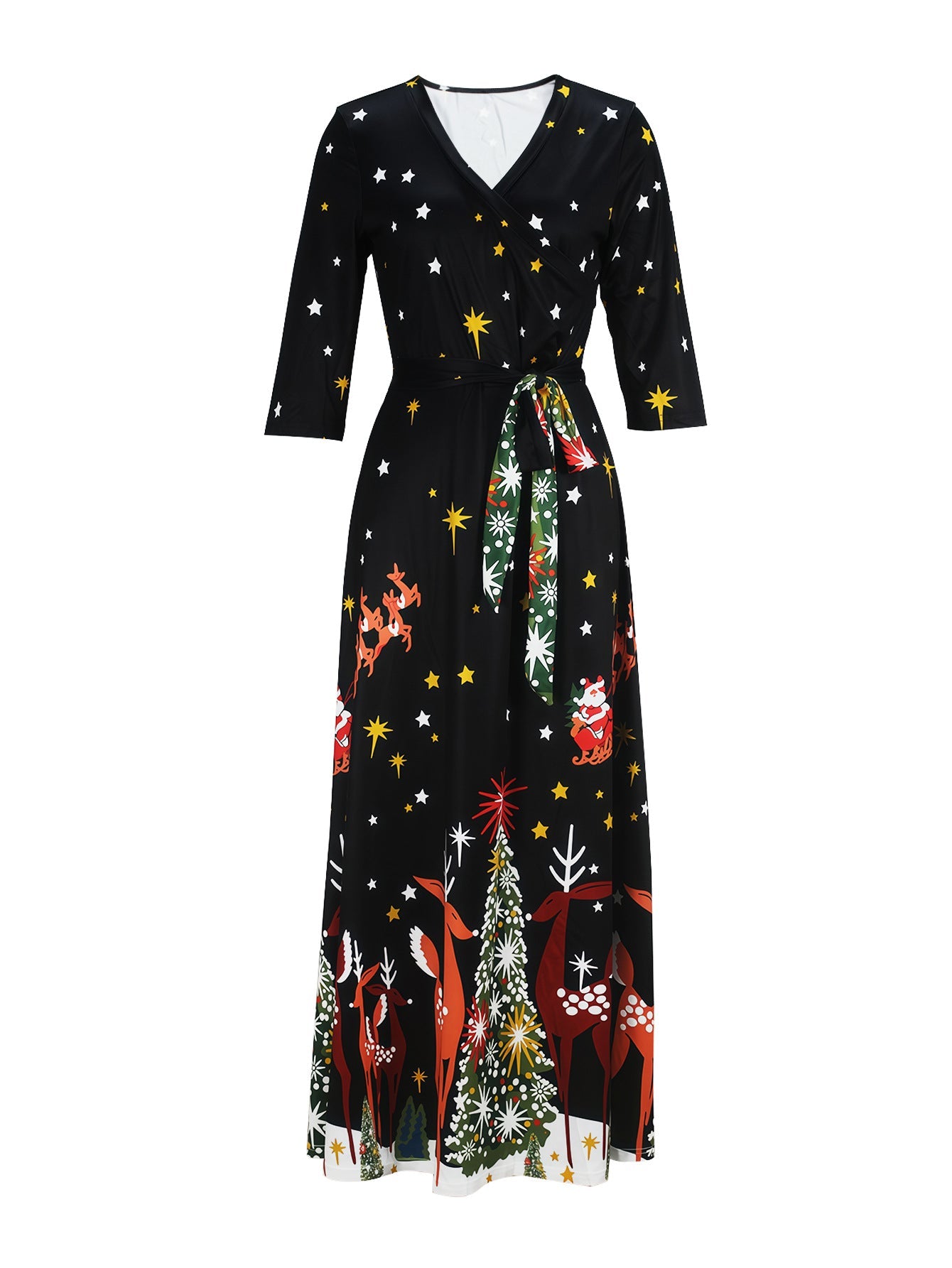 Women Clothing Christmas Festival V neck Elegant Pattern Dress Maxi Dress by Ragazza