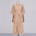 Retro Casual Elegant Dress Autumn Polo Collar Lace Hollow Out Cutout High Waist Bell Sleeve Maxi Dress Women by Ragazza