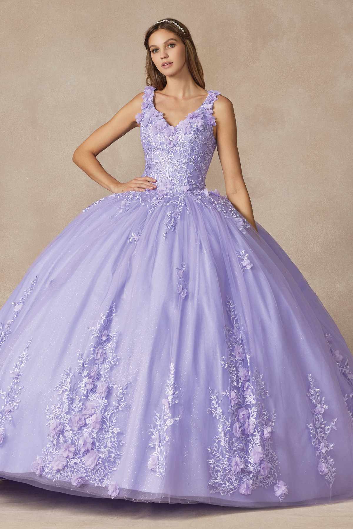 Juliet 1437 Floral Applique Quinceanera Ball Gown With 3D Flowers by DiscountDressShop
