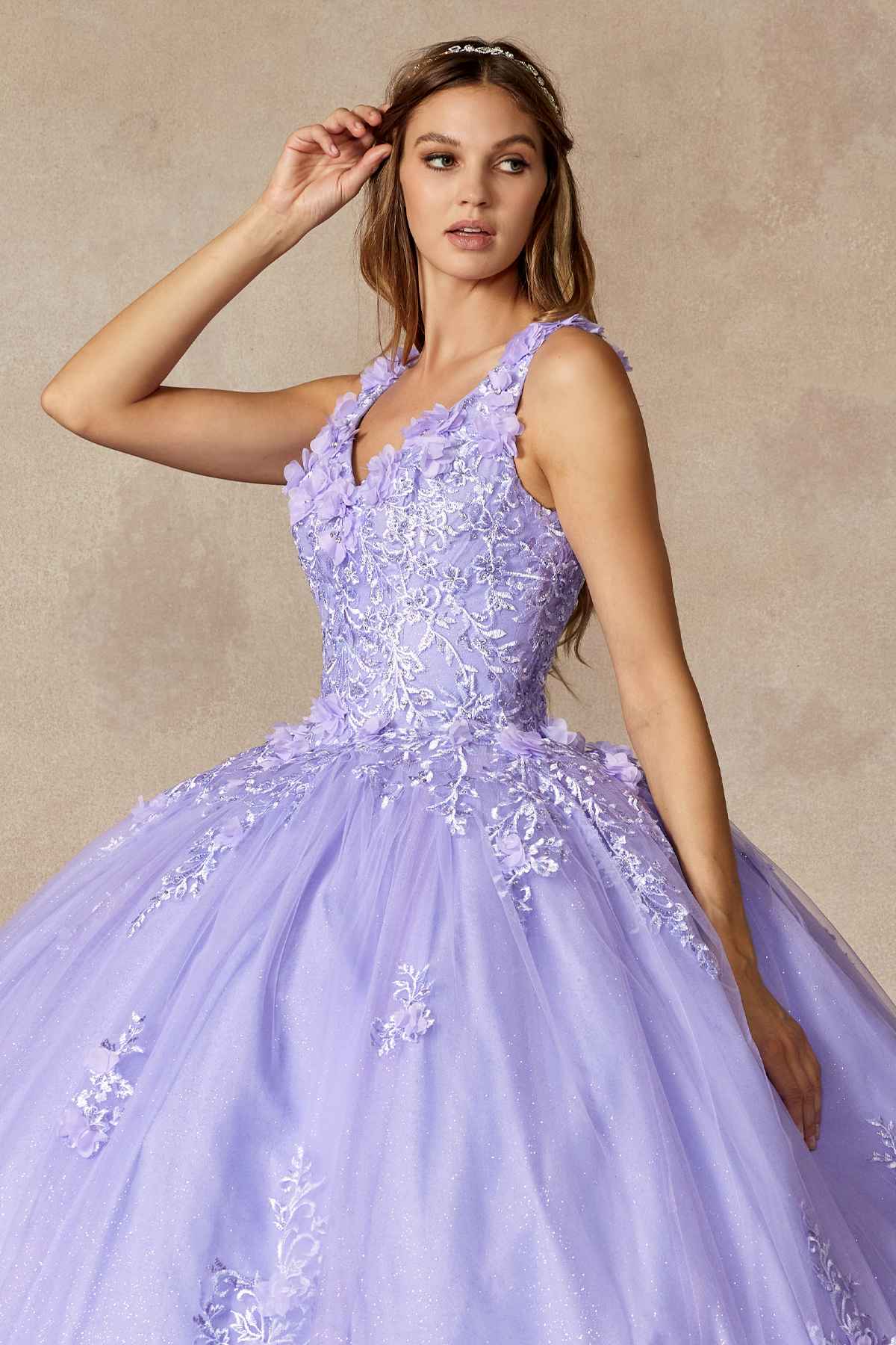 Juliet 1437 Floral Applique Quinceanera Ball Gown With 3D Flowers by DiscountDressShop