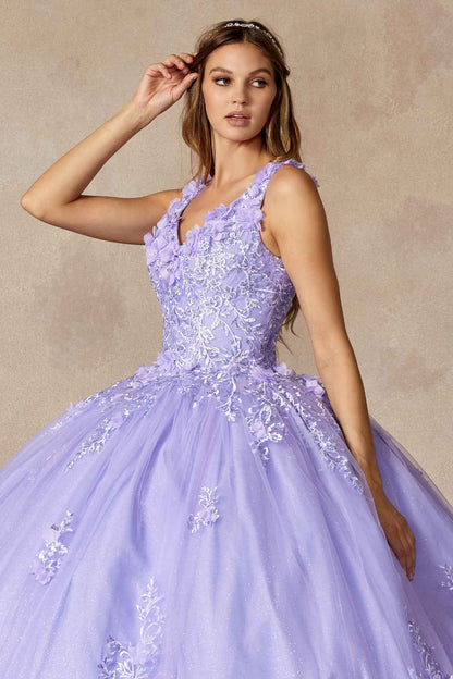 Juliet 1437 Floral Applique Quinceanera Ball Gown With 3D Flowers by DiscountDressShop