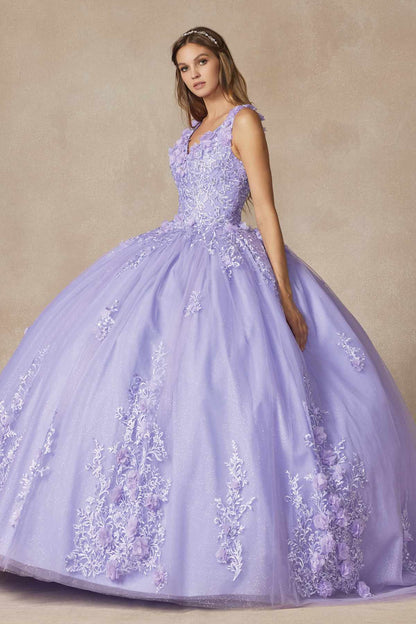 Juliet 1437 Floral Applique Quinceanera Ball Gown With 3D Flowers by DiscountDressShop