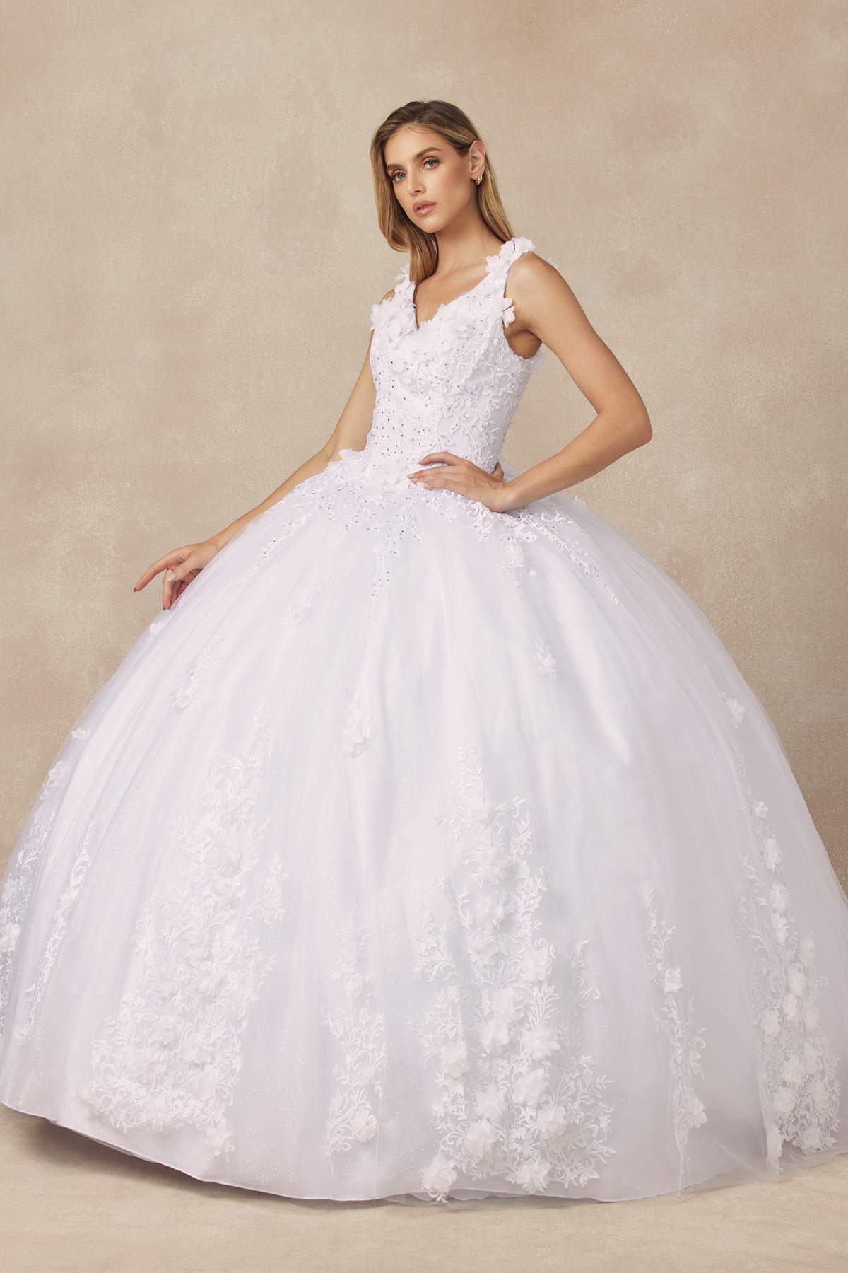 Juliet 1437 Floral Applique Quinceanera Ball Gown With 3D Flowers by DiscountDressShop