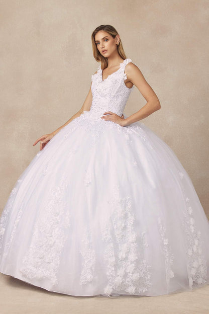 Juliet 1437 Floral Applique Quinceanera Ball Gown With 3D Flowers by DiscountDressShop