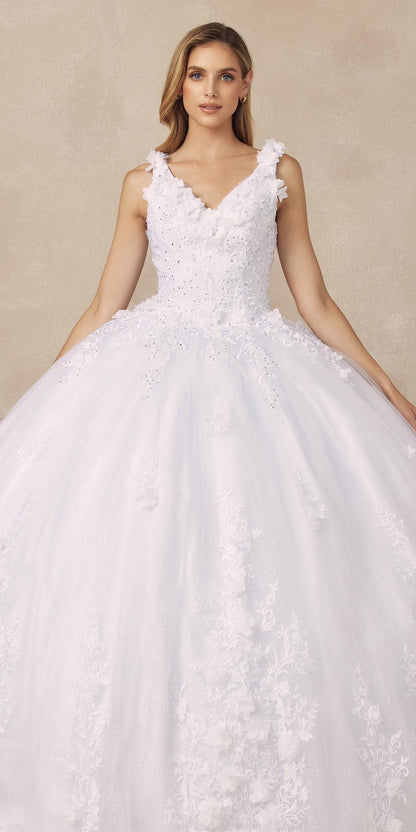 Juliet 1437 Floral Applique Quinceanera Ball Gown With 3D Flowers by DiscountDressShop