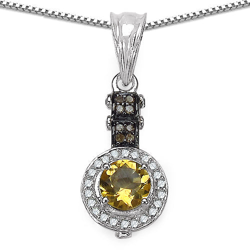 1.00 Carat Genuine Citrine, Champagne Diamond &amp; White Diamond .925 Sterling Silver Pendant by Bids.com