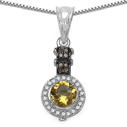 1.00 Carat Genuine Citrine, Champagne Diamond &amp; White Diamond .925 Sterling Silver Pendant by Bids.com