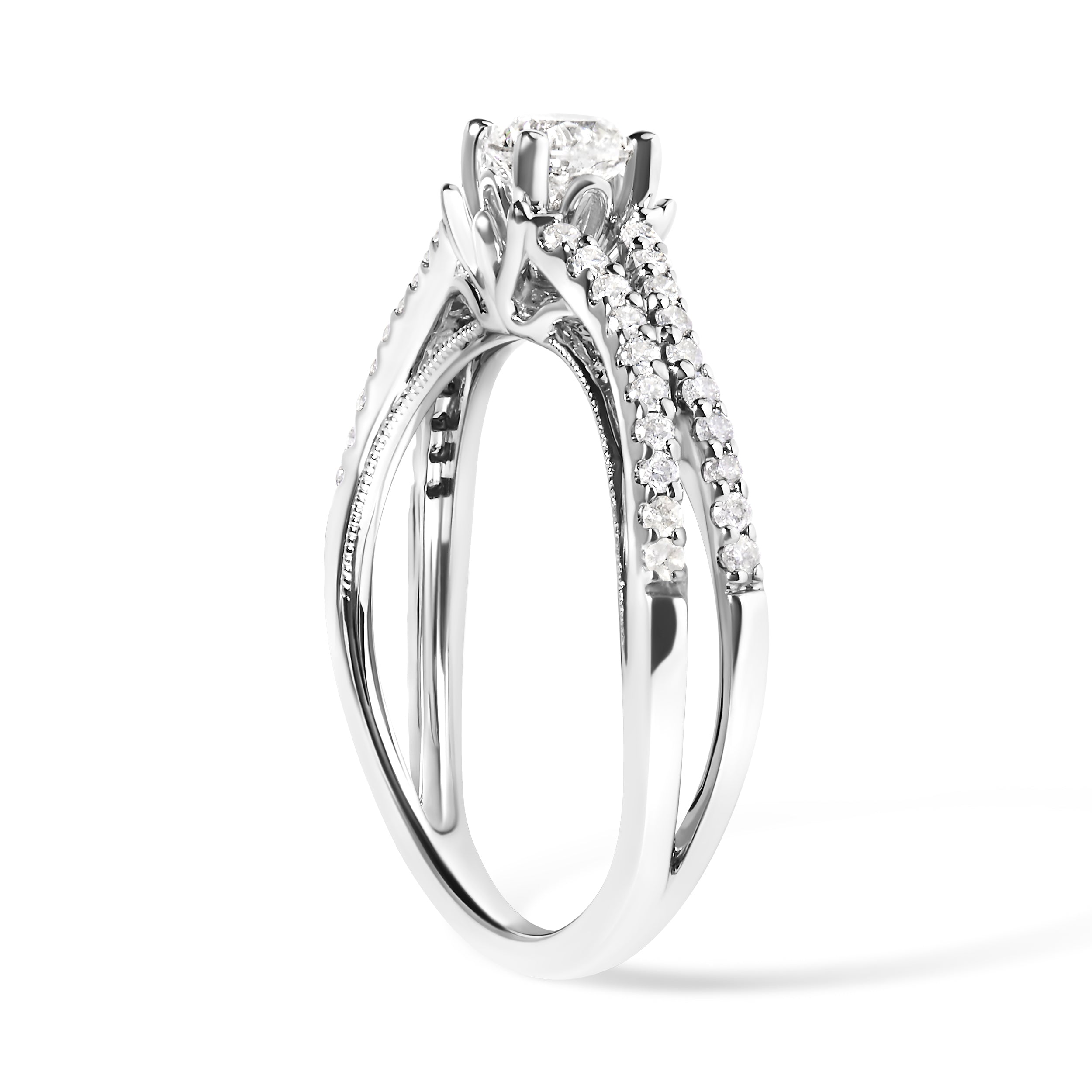 14K White Gold 5/8 Cttw Diamond Split Shank Engagement Ring (G-H Color, VS2-SI1 Clarity) - Size 7 by Bids.com