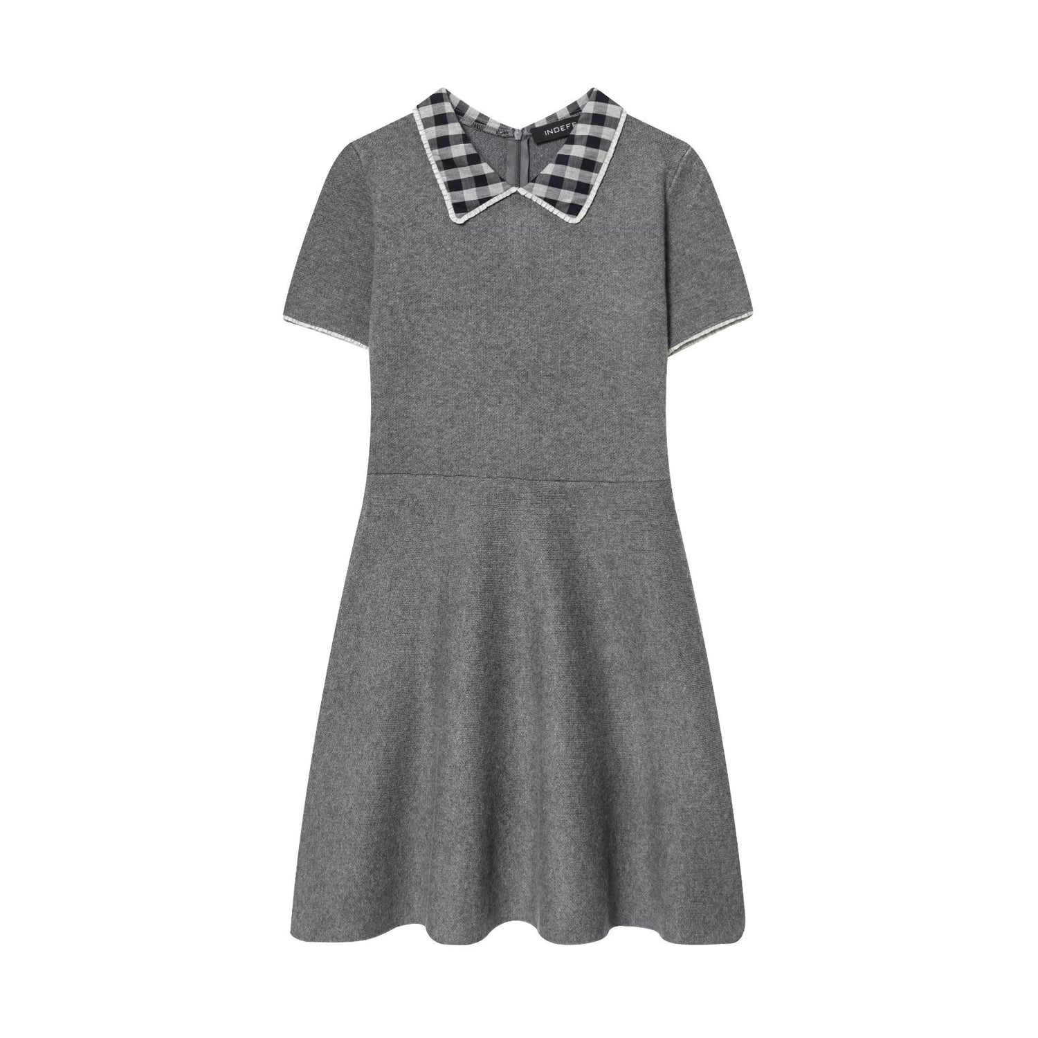 Autumn Tight Waist Slim Fit Plaid Neckline Stitching Dress A line Knitted Short Skirt Women by Ragazza