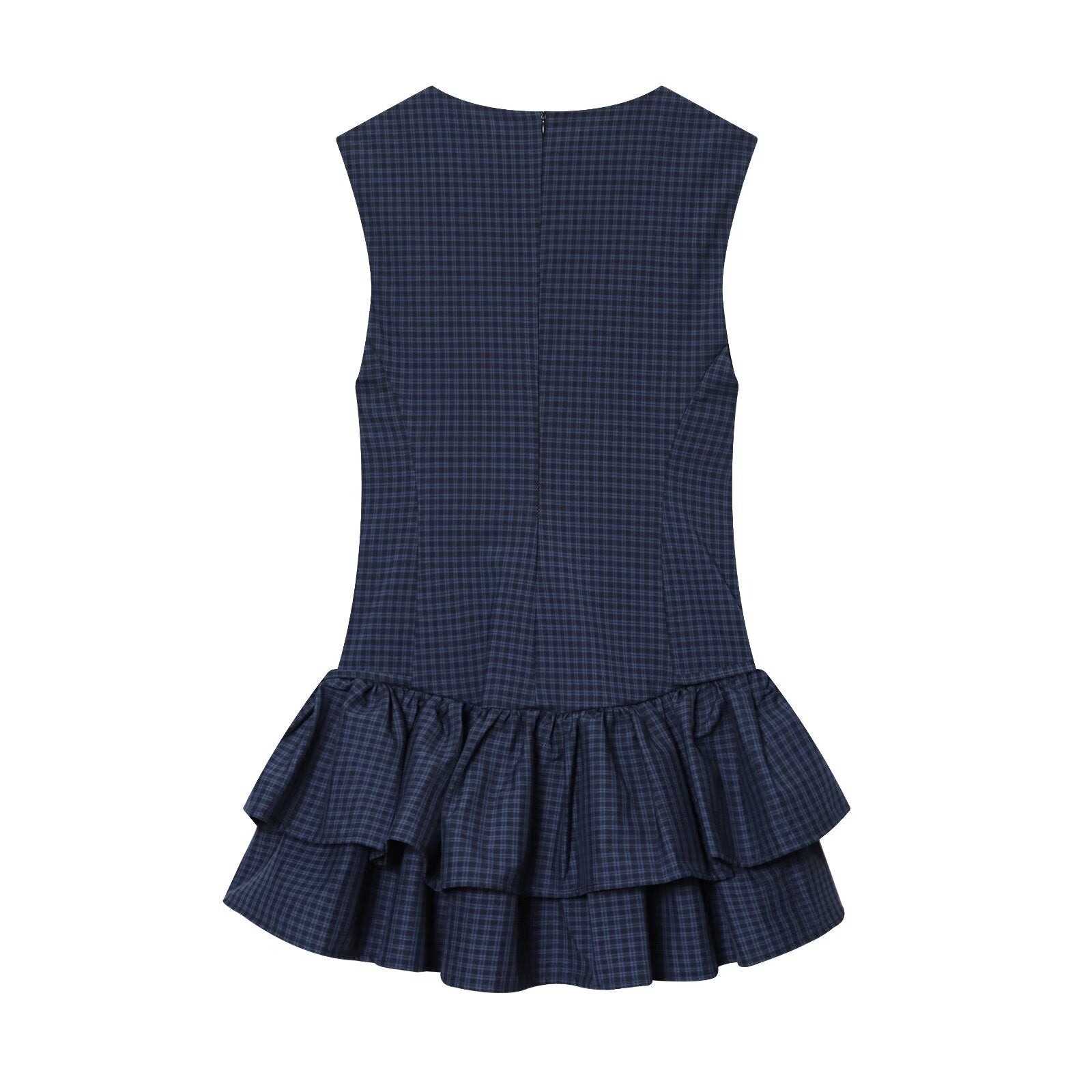 Women Clothing Autumn Sweet Romantic Plaid Laminated Decoration Short Dress by Ragazza