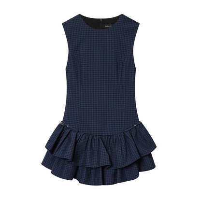 Women Clothing Autumn Sweet Romantic Plaid Laminated Decoration Short Dress by Ragazza