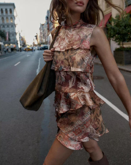 Fall Women Clothing Printing Laminated Decoration Mini Dress by Ragazza