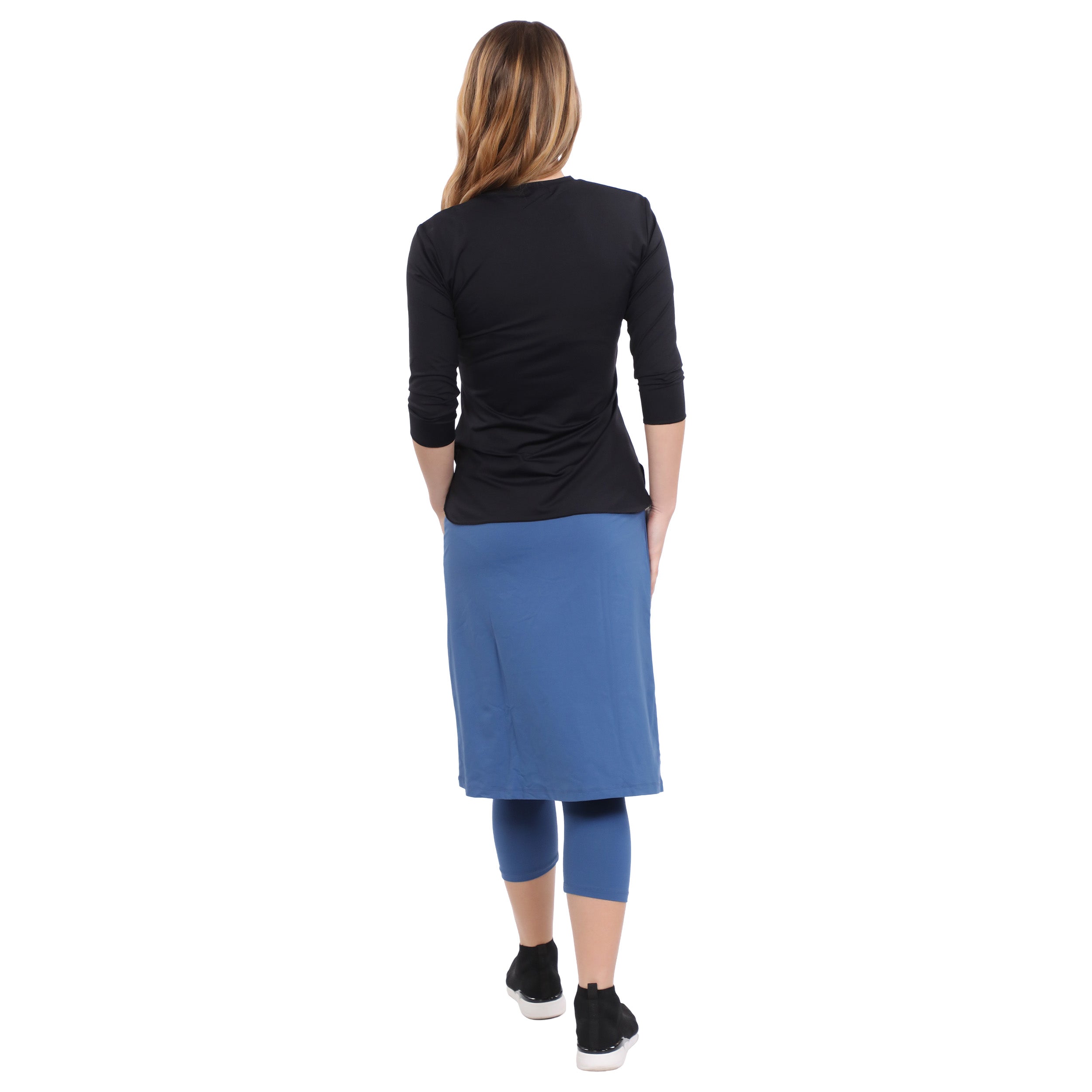 Modest Swim and Sports Midi Skirt with Attached Leggings - UPF 50 Protection by Kosher Casual USA