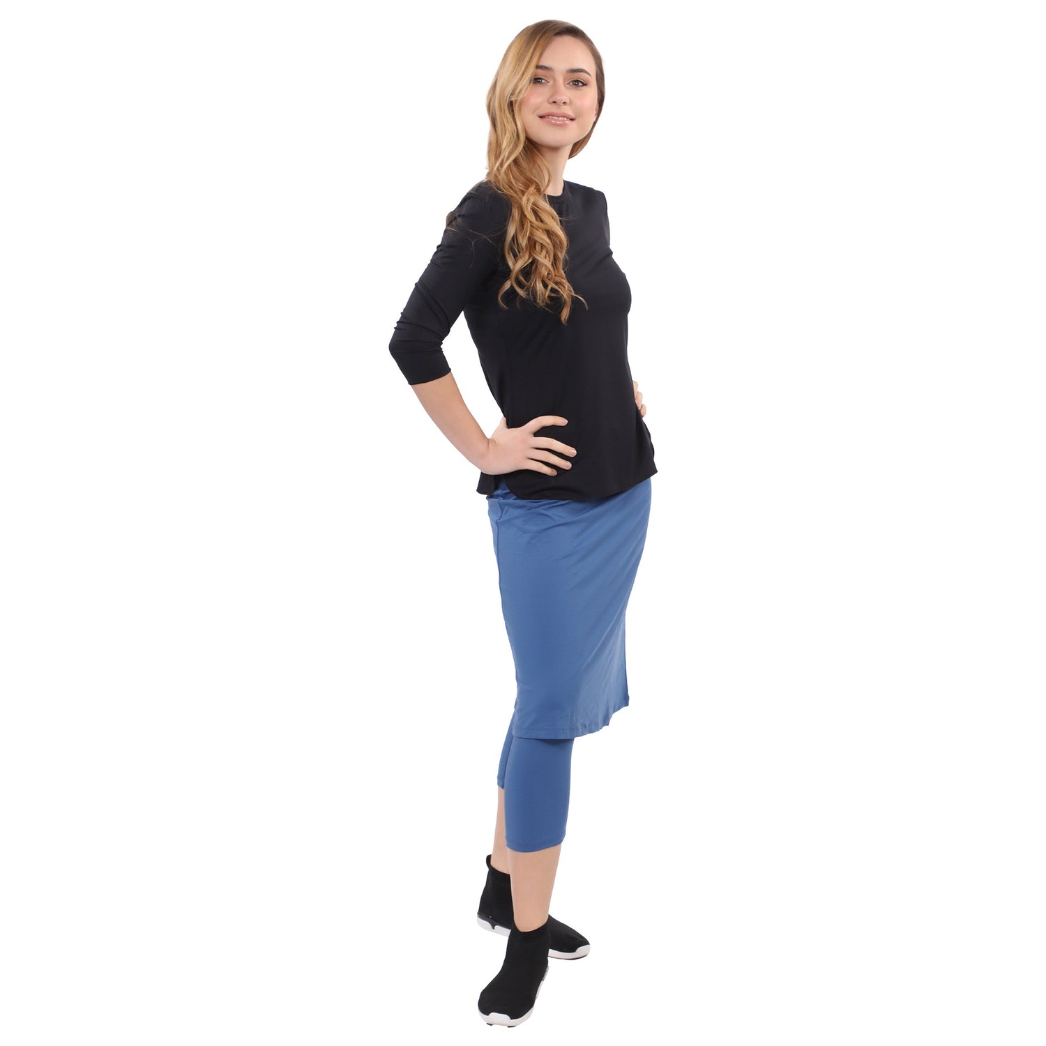 Modest Swim and Sports Midi Skirt with Attached Leggings - UPF 50 Protection by Kosher Casual USA