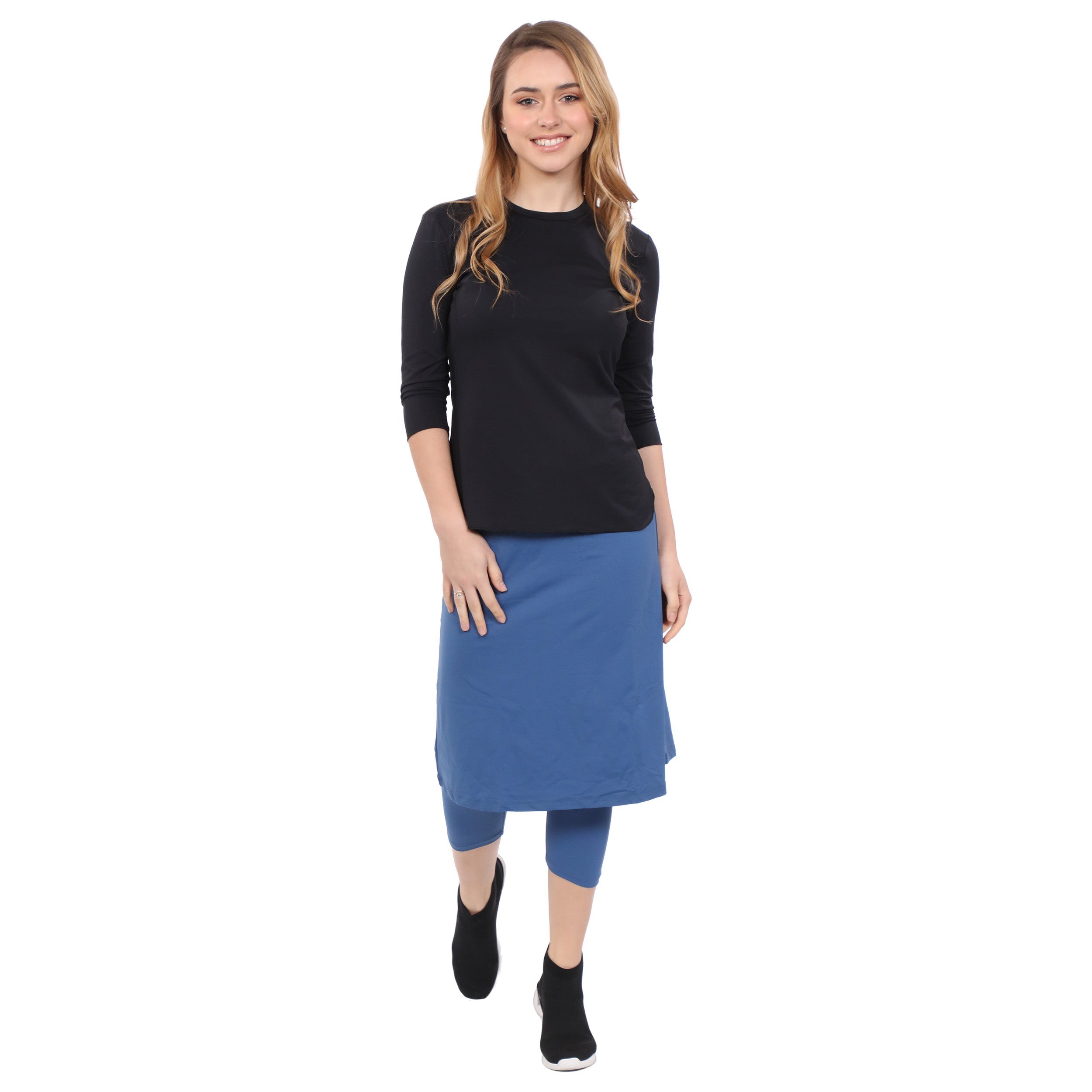 Modest Swim and Sports Midi Skirt with Attached Leggings - UPF 50 Protection by Kosher Casual USA