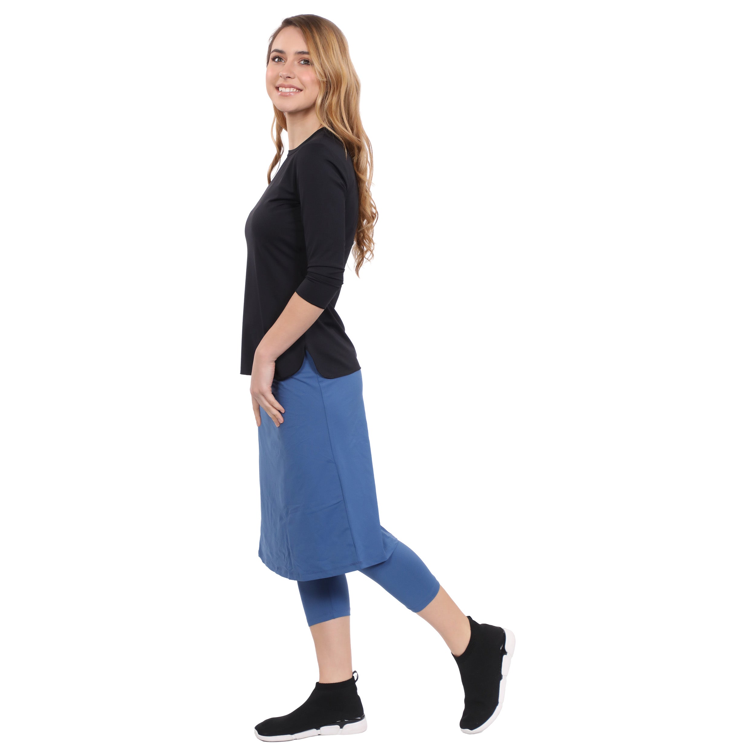 Modest Swim and Sports Midi Skirt with Attached Leggings - UPF 50 Protection by Kosher Casual USA