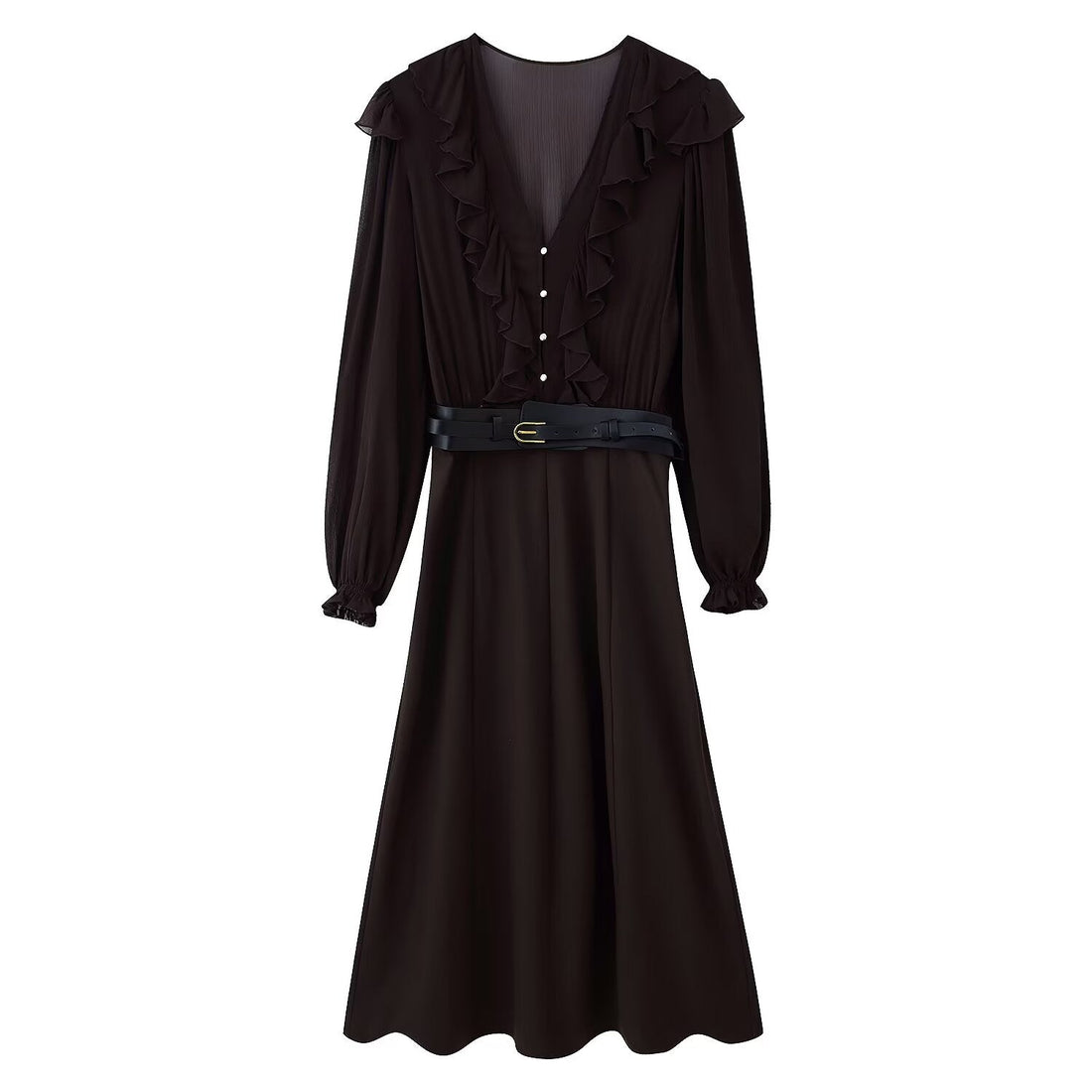 Women Clothing With Belt Stitching Midi Dress by Ragazza