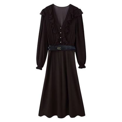 Women Clothing With Belt Stitching Midi Dress by Ragazza