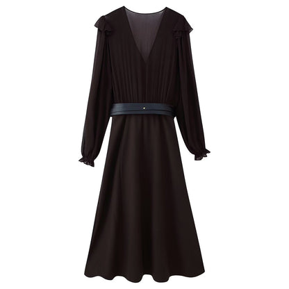 Women Clothing With Belt Stitching Midi Dress by Ragazza
