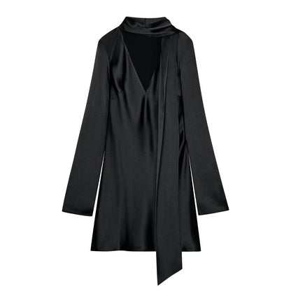 Autumn Women Coat Silk Satin Texture Scarf Dress by Ragazza