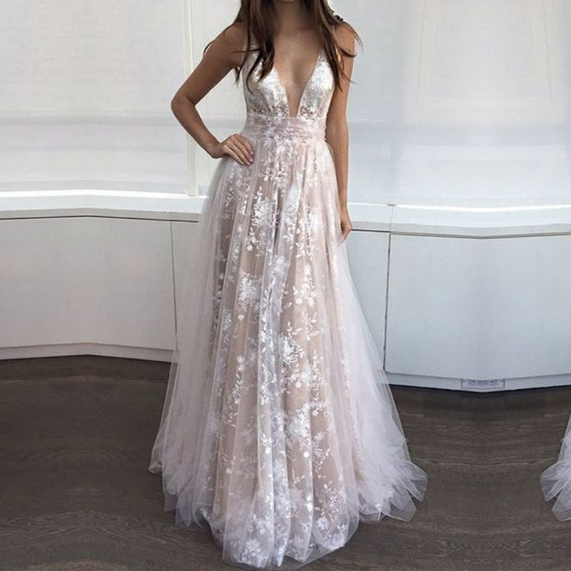 Summer Women Clothing Dress Sexy Lace Deep V Plunge neck Sleeveless Evening Dress by Ragazza