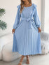 Women Clothing Spring Summer Elegant Ruffled Square Collar Long Sleeve Cinched Pleated Dress by Ragazza