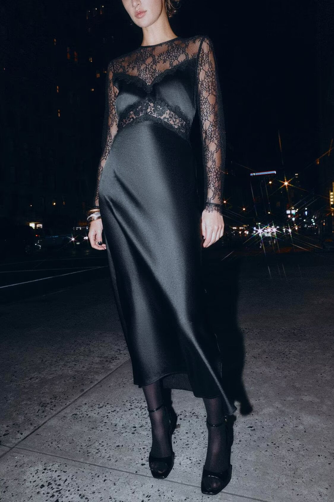 Women Clothing Winter Sexy Long Sleeve Lace Stitching Dress by Ragazza