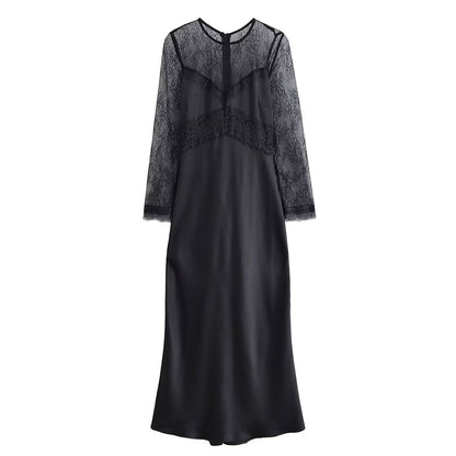 Women Clothing Winter Sexy Long Sleeve Lace Stitching Dress by Ragazza