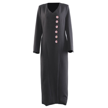 Early Autumn Heavy Industry Personalized Cut Three Dimensional Floral Decoration Mid Length Trench Coat Overcoat Coat Women by Ragazza