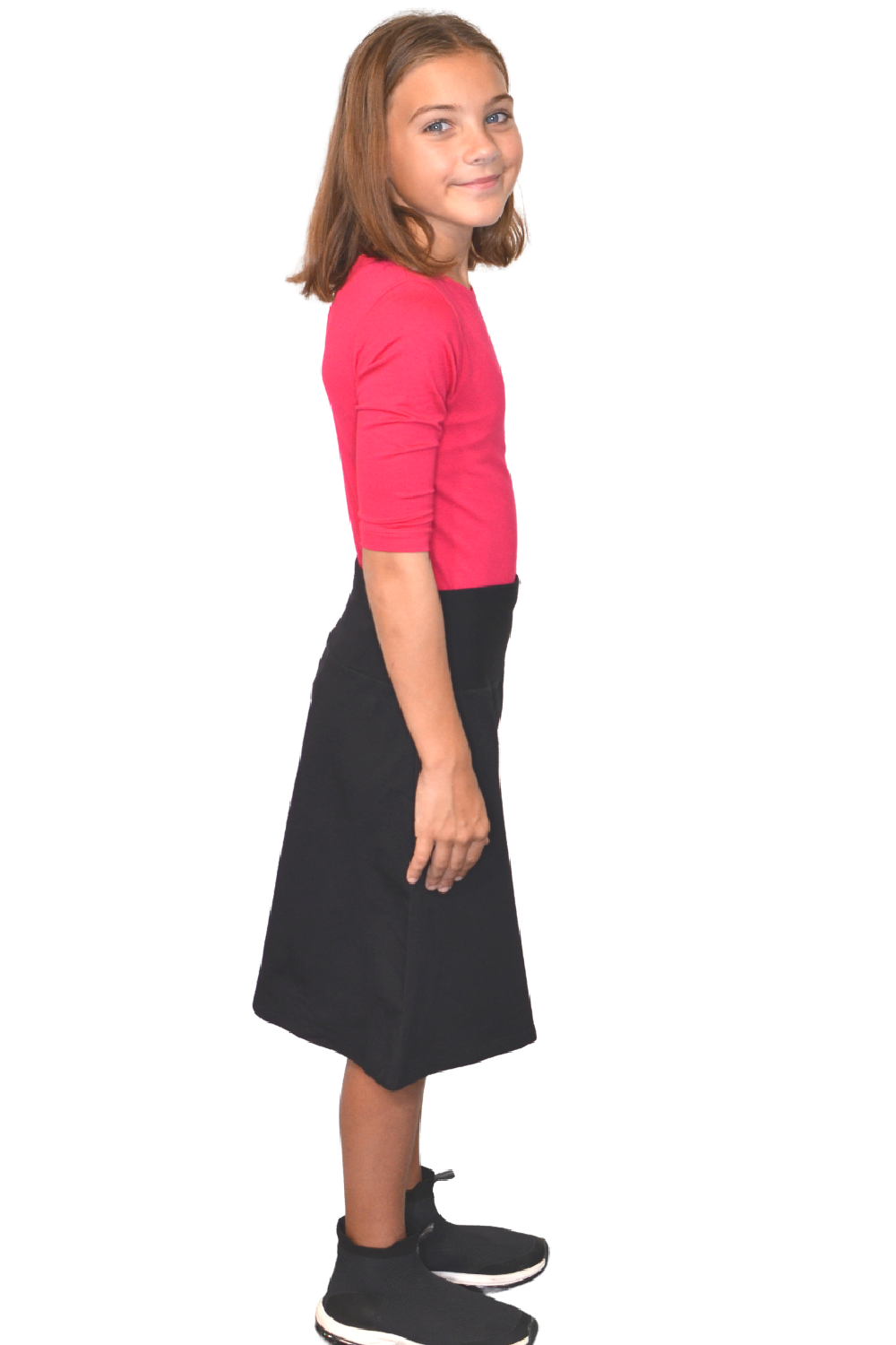 Girls Sporty A-Line Stretch Cotton Spandex Skirt – Knee Length by Kosher Casual USA