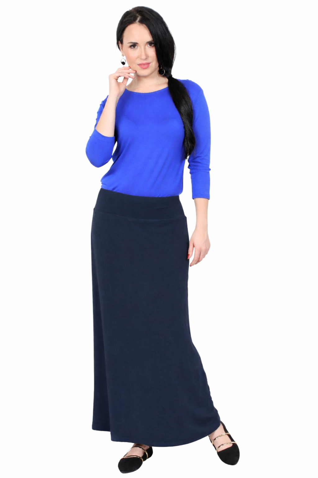 Silky Classic Maxi Length Modest Stretch Pencil Skirt by Kosher Casual USA