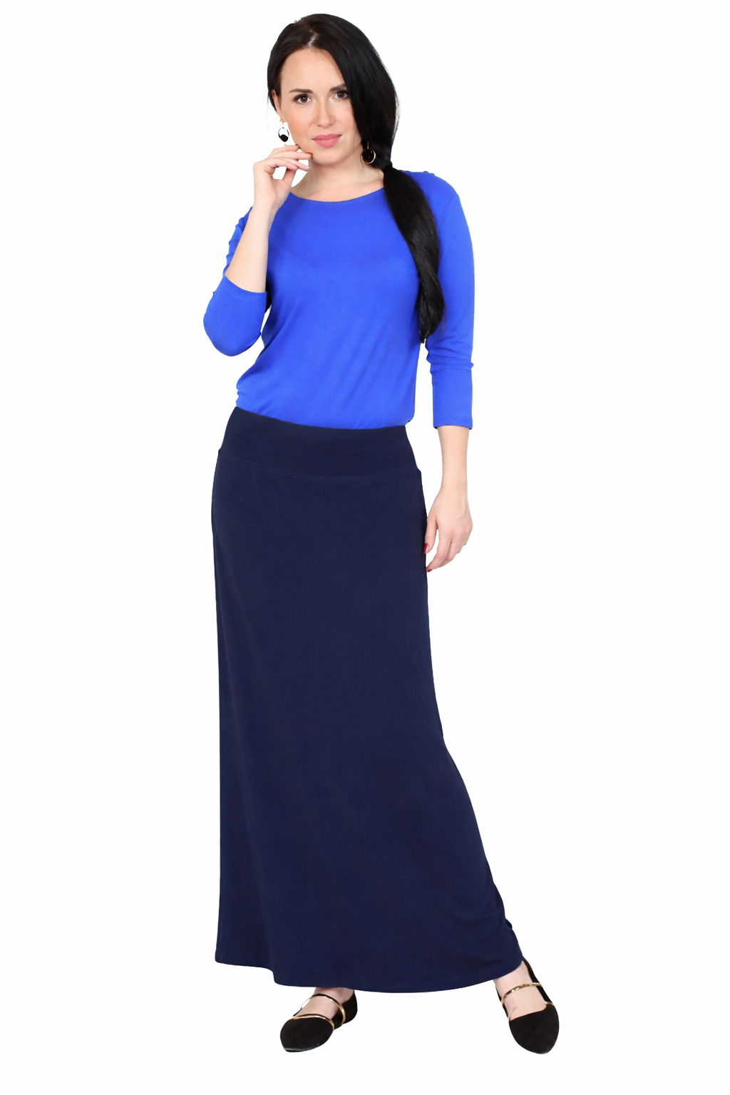 Silky Classic Maxi Length Modest Stretch Pencil Skirt by Kosher Casual USA