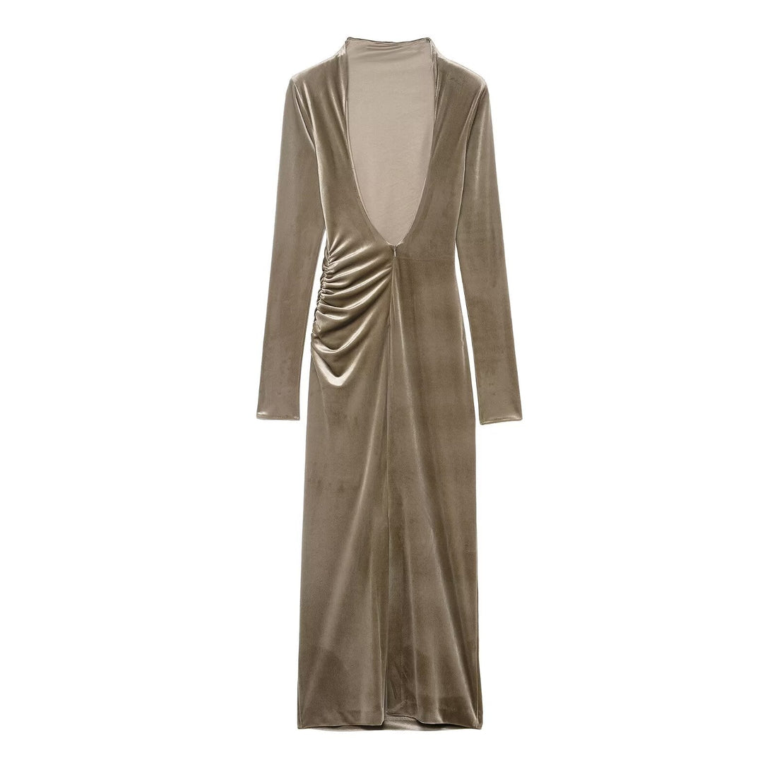 Women Clothing Backless Slim Fit Pleated Padded Shoulder Velvet Dress by Ragazza