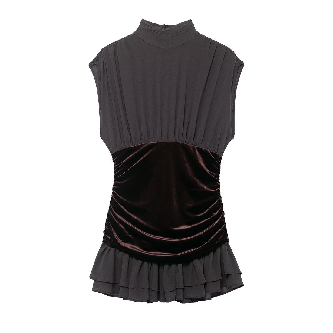 Women Clothing Winter Velvet Stitching Laminated Decoration Short Dress by Ragazza