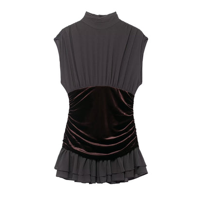 Women Clothing Winter Velvet Stitching Laminated Decoration Short Dress by Ragazza