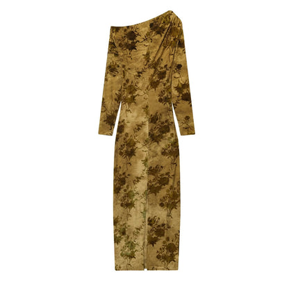 Women Clothing Autumn Lightly Mature Slim Slimming Flocking Pleated Dress by Ragazza