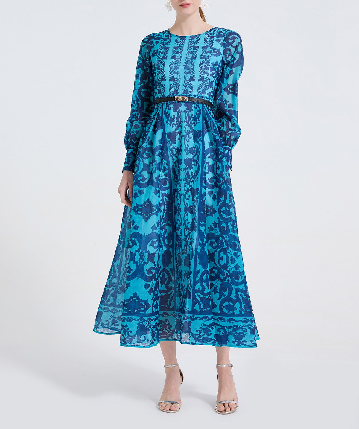 Women Printed Round Neck High Waisted Fitted Dress by Ragazza