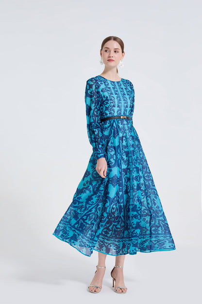 Women Printed Round Neck High Waisted Fitted Dress by Ragazza