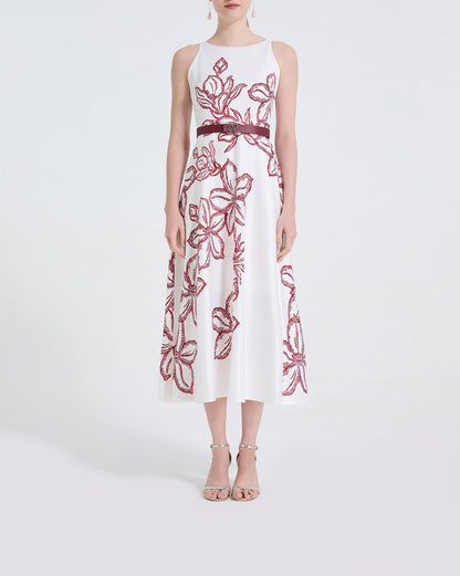 Women High End Three Dimensional Printed Round Neck High Waist A Line Dress by Ragazza
