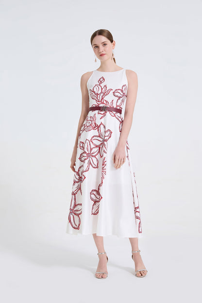 Women High End Three Dimensional Printed Round Neck High Waist A Line Dress by Ragazza