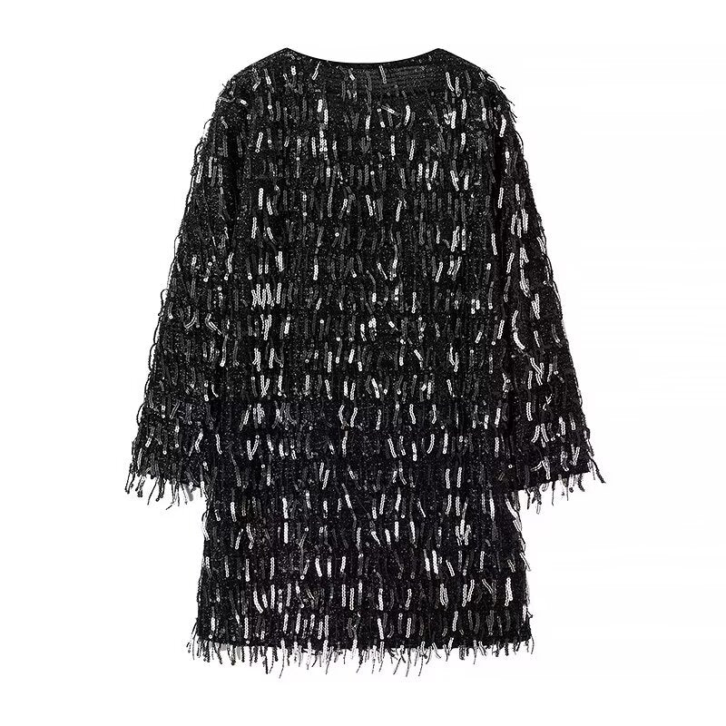 Winter Women Street V neck Tassel Sequ Dress by Ragazza