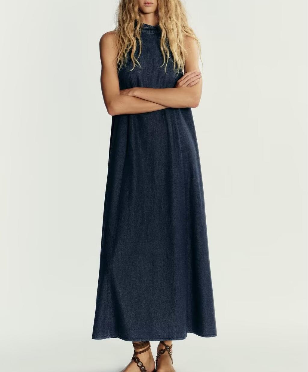 Autumn Casual Women Clothing Hanging Collar Denim Dress by Ragazza