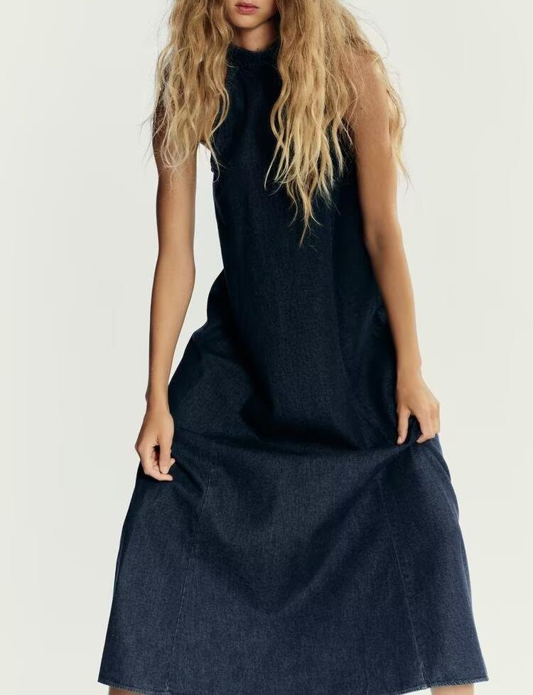 Autumn Casual Women Clothing Hanging Collar Denim Dress by Ragazza