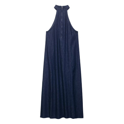 Autumn Casual Women Clothing Hanging Collar Denim Dress by Ragazza