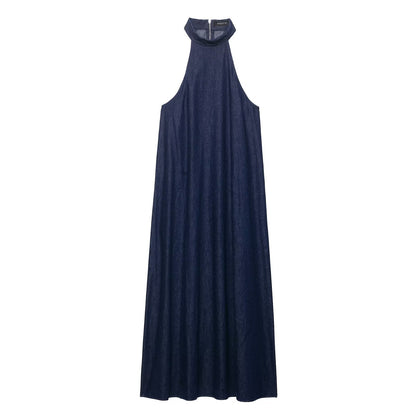 Autumn Casual Women Clothing Hanging Collar Denim Dress by Ragazza