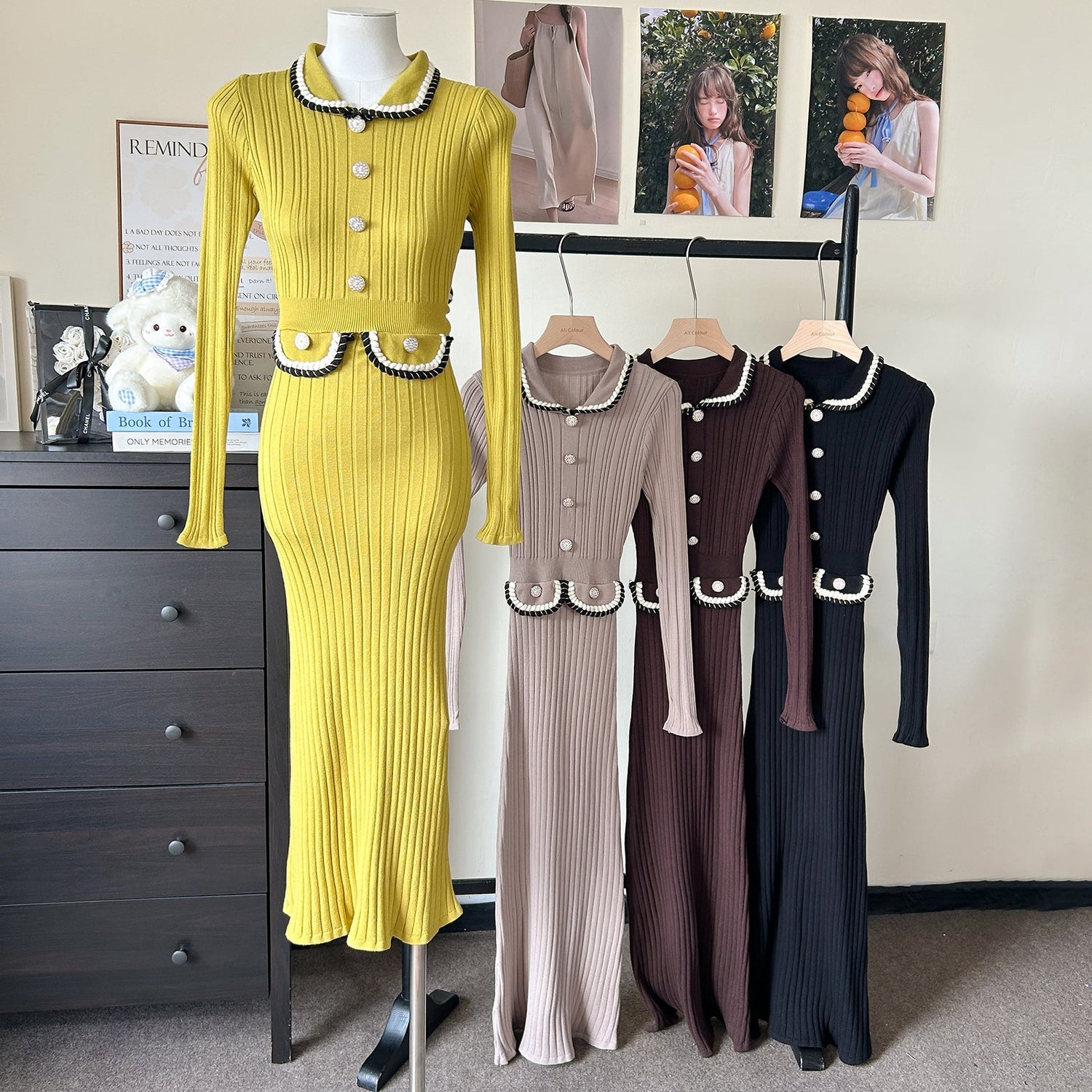 Women Spring Autumn Style Babydoll Dress With Knitted Long Dress by Ragazza