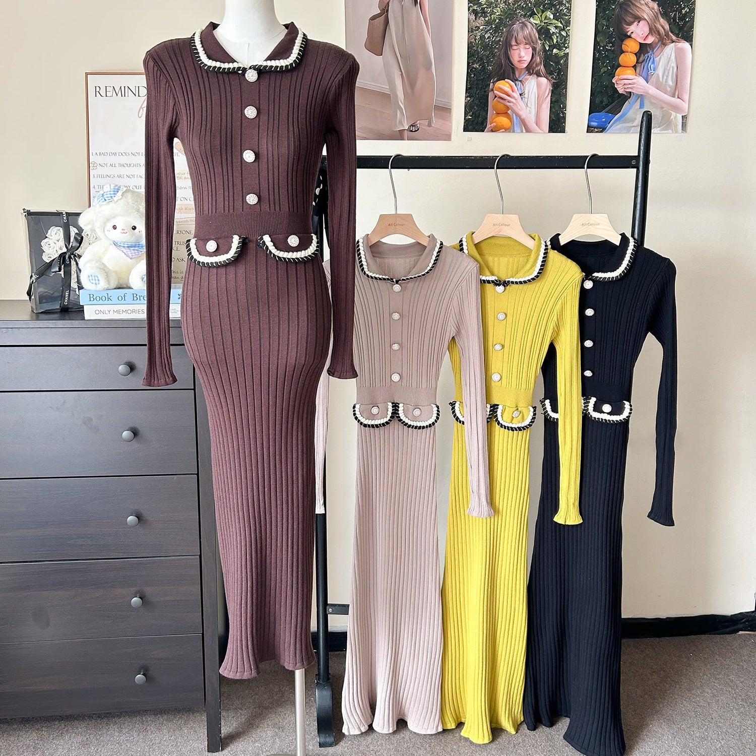 Women Spring Autumn Style Babydoll Dress With Knitted Long Dress by Ragazza